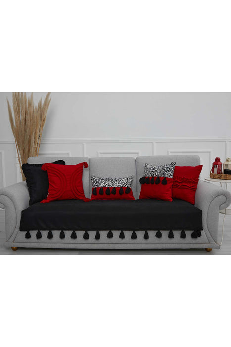 Tasselled Reversible Knitted Polyester Decorative Sofa Shawl and Throw Blanket Furniture Protector Washable Cover for Family,KO-26 Black