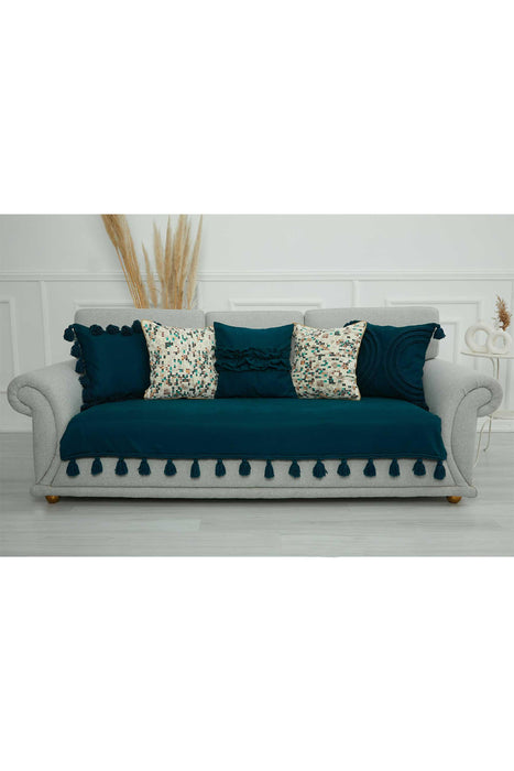 Tasselled Reversible Knitted Polyester Decorative Sofa Shawl and Throw Blanket Furniture Protector Washable Cover for Family,KO-26 Petrol Blue