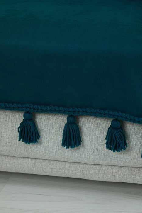 Tasselled Reversible Knitted Polyester Decorative Sofa Shawl and Throw Blanket Furniture Protector Washable Cover for Family,KO-26 Petrol Blue