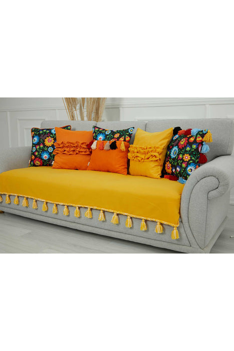 Tasselled Reversible Knitted Polyester Decorative Sofa Shawl and Throw Blanket Furniture Protector Washable Cover for Family,KO-26 Yellow