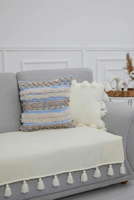 Tasselled Reversible Knitted Polyester Decorative Sofa Shawl and Throw Blanket Furniture Protector Washable Cover for Family,KO-26 Ecru