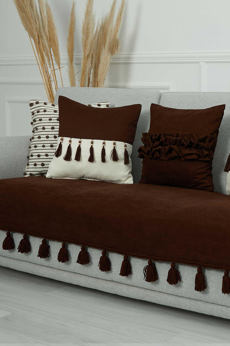 Tasselled Reversible Knitted Polyester Decorative Sofa Shawl and Throw Blanket Furniture Protector Washable Cover for Family,KO-26 Brown