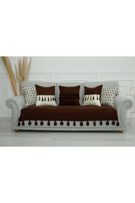 Tasselled Reversible Knitted Polyester Decorative Sofa Shawl and Throw Blanket Furniture Protector Washable Cover for Family,KO-26 Brown