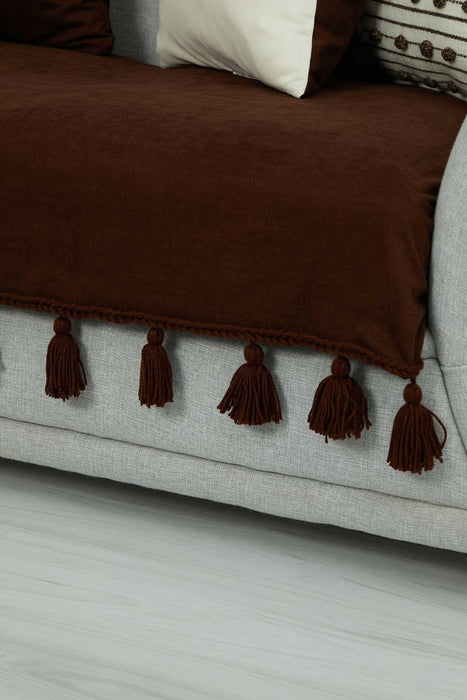 Tasselled Reversible Knitted Polyester Decorative Sofa Shawl and Throw Blanket Furniture Protector Washable Cover for Family,KO-26 Brown