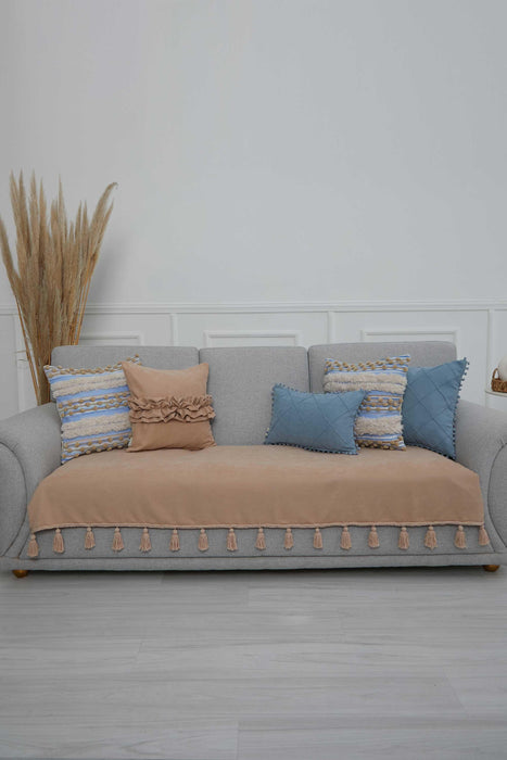 Tasselled Reversible Knitted Polyester Decorative Sofa Shawl and Throw Blanket Furniture Protector Washable Cover for Family,KO-26 Mink