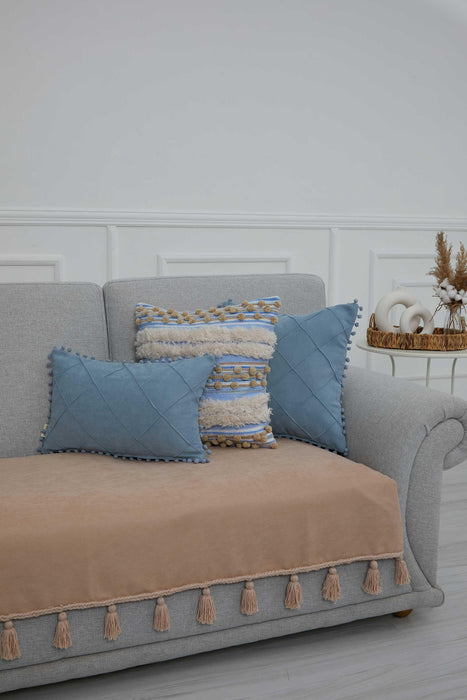 Tasselled Reversible Knitted Polyester Decorative Sofa Shawl and Throw Blanket Furniture Protector Washable Cover for Family,KO-26 Mink