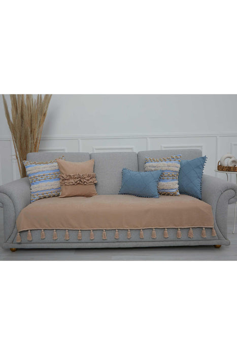 Tasselled Reversible Knitted Polyester Decorative Sofa Shawl and Throw Blanket Furniture Protector Washable Cover for Family,KO-26