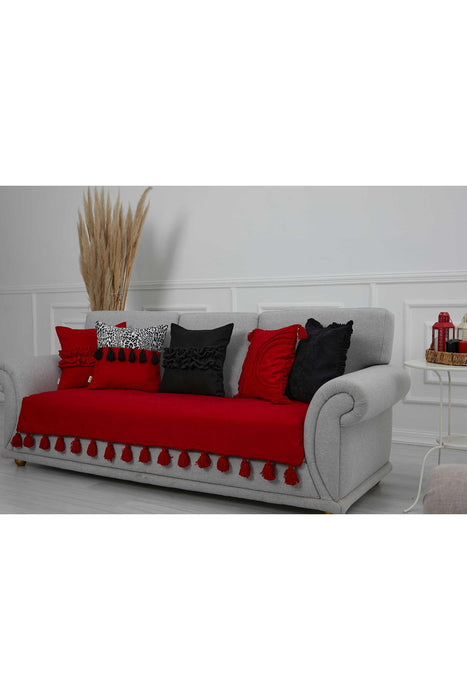 Tasselled Reversible Knitted Polyester Decorative Sofa Shawl and Throw Blanket Furniture Protector Washable Cover for Family,KO-26 Red