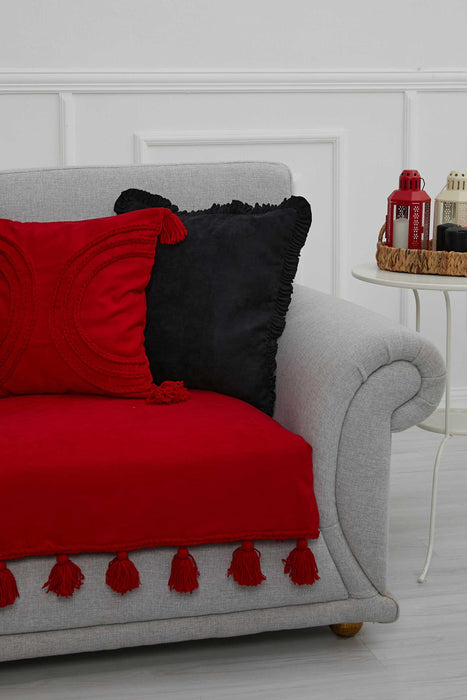 Tasselled Reversible Knitted Polyester Decorative Sofa Shawl and Throw Blanket Furniture Protector Washable Cover for Family,KO-26 Red