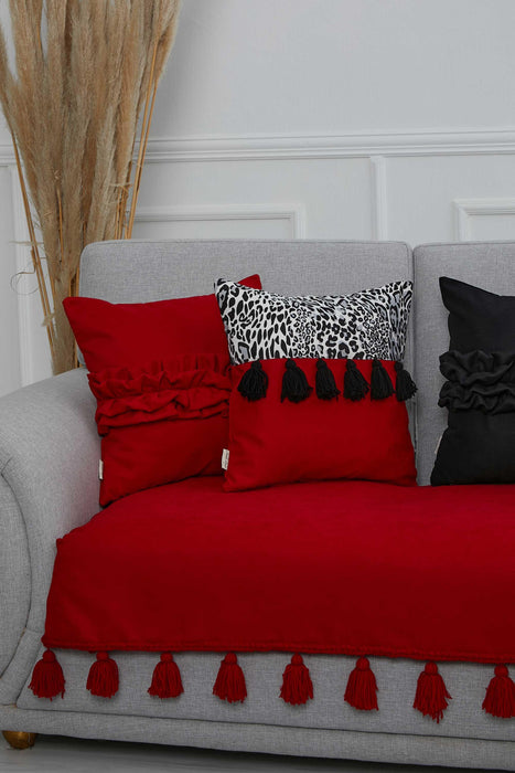 Tasselled Reversible Knitted Polyester Decorative Sofa Shawl and Throw Blanket Furniture Protector Washable Cover for Family,KO-26 Red
