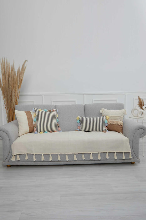 Tasselled Reversible Upholstery Decorative Sofa Shawl and Throw Blanket 90x170 cm (35 x 67 inch) Furniture Protector Washable Couch Trimmed Cover for Family, Kids, Dogs, Pets,KO-23
