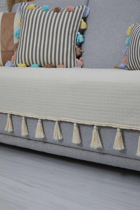 Tasselled Reversible Upholstery Decorative Sofa Shawl and Throw Blanket 90x170 cm (35 x 67 inch) Furniture Protector Washable Couch Trimmed Cover for Family, Kids, Dogs, Pets,KO-23