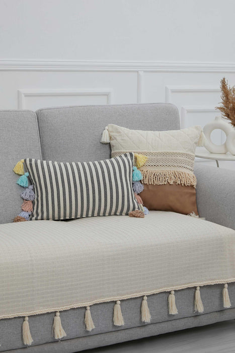 Tasselled Reversible Upholstery Decorative Sofa Shawl and Throw Blanket 90x170 cm (35 x 67 inch) Furniture Protector Washable Couch Trimmed Cover for Family, Kids, Dogs, Pets,KO-23