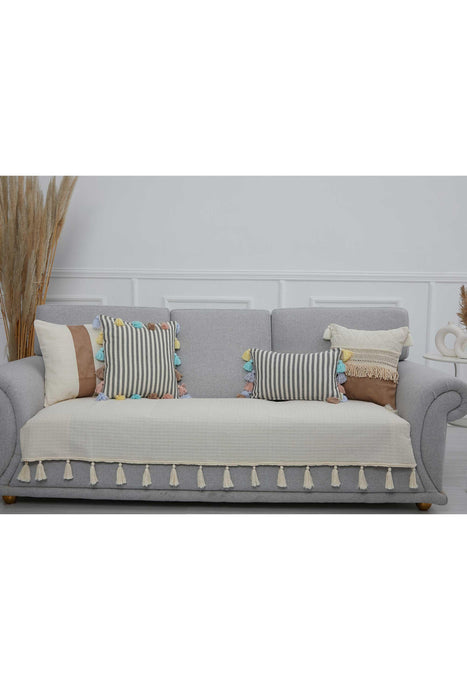 Tasselled Reversible Upholstery Decorative Sofa Shawl and Throw Blanket 90x170 cm (35 x 67 inch) Furniture Protector Washable Couch Trimmed Cover for Family, Kids, Dogs, Pets,KO-23