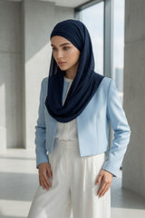 Tie-Back Chiffon Shawl Hijab with Built-In Jersey Underscarf, Non-Slip Ready-to-Wear Chiffon Hijab,PS-61 Navy Blue