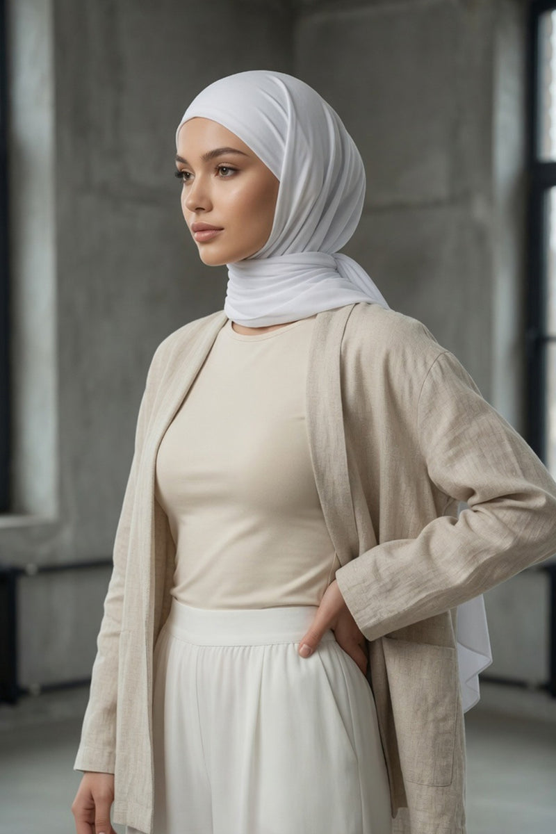 Tie-Back Chiffon Shawl Hijab with Built-In Jersey Underscarf, Non-Slip Ready-to-Wear Chiffon Hijab,PS-61