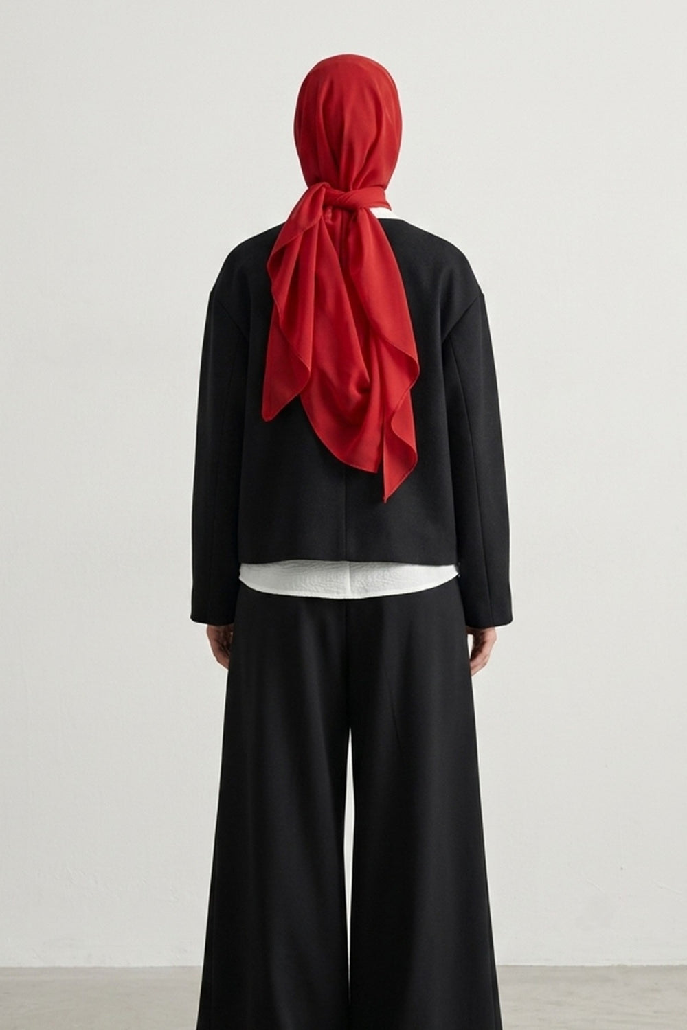 Tie-Back Chiffon Shawl Hijab with Built-In Jersey Underscarf, Non-Slip Ready-to-Wear Chiffon Hijab,PS-61 Red