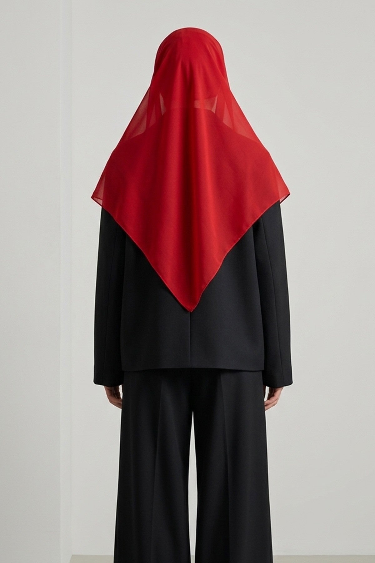 Tie-Back Chiffon Shawl Hijab with Built-In Jersey Underscarf, Non-Slip Ready-to-Wear Chiffon Hijab,PS-61 Red