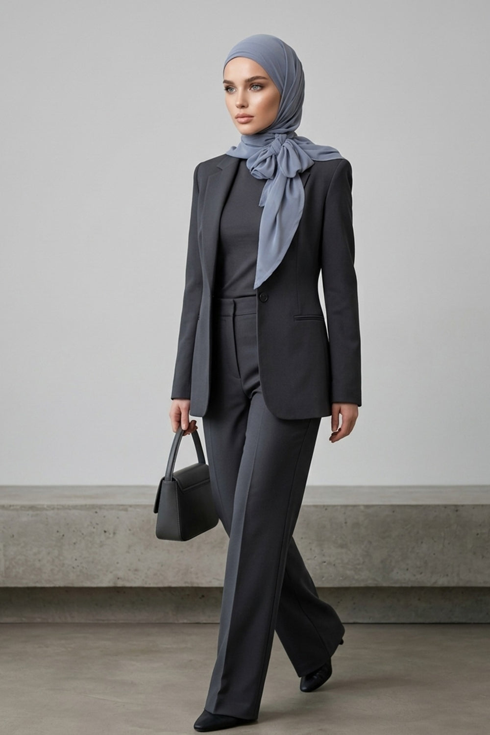 Tie-Back Chiffon Shawl Hijab with Built-In Jersey Underscarf, Non-Slip Ready-to-Wear Chiffon Hijab,PS-61 Grey