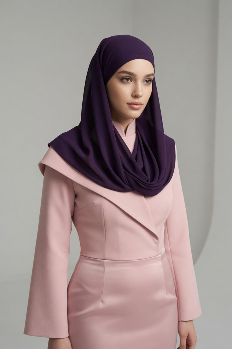 Tie-Back Chiffon Shawl Hijab with Built-In Jersey Underscarf, Non-Slip Ready-to-Wear Chiffon Hijab,PS-61