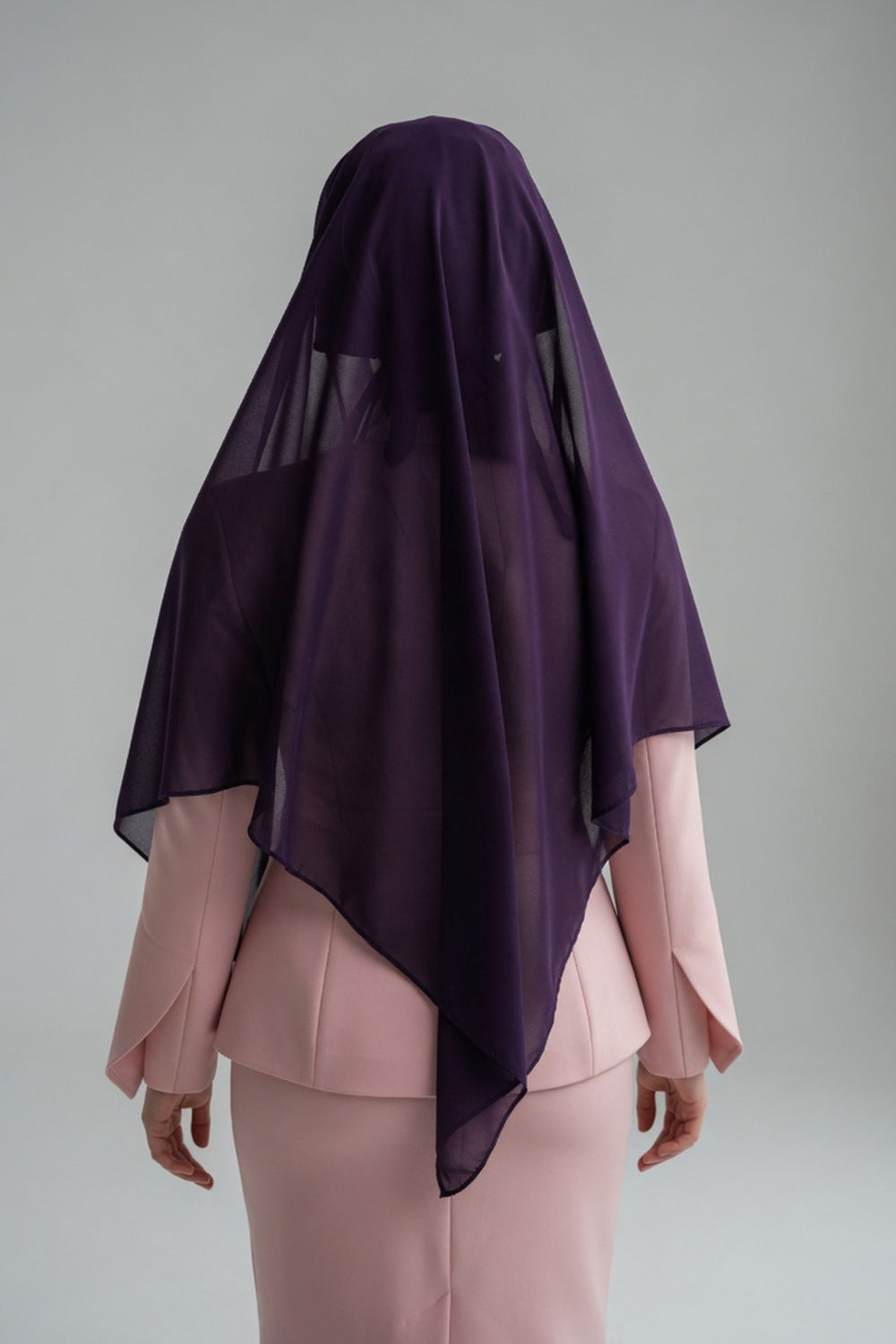 Tie-Back Chiffon Shawl Hijab with Built-In Jersey Underscarf, Non-Slip Ready-to-Wear Chiffon Hijab,PS-61 Purple