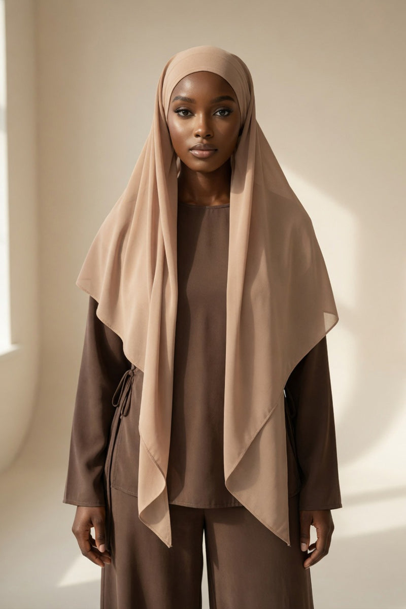 Tie-Back Chiffon Shawl Hijab with Built-In Jersey Underscarf, Non-Slip Ready-to-Wear Chiffon Hijab,PS-61