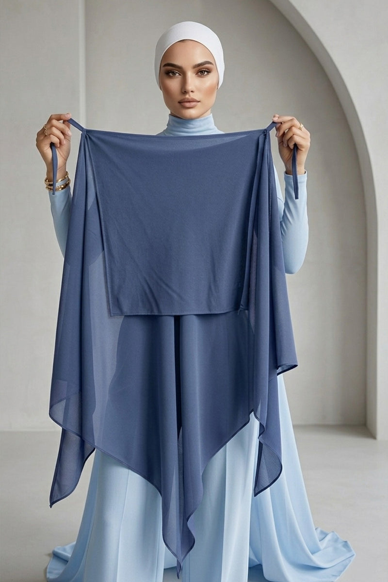 Tie-Back Chiffon Shawl Hijab with Built-In Jersey Underscarf, Non-Slip Ready-to-Wear Chiffon Hijab,PS-61