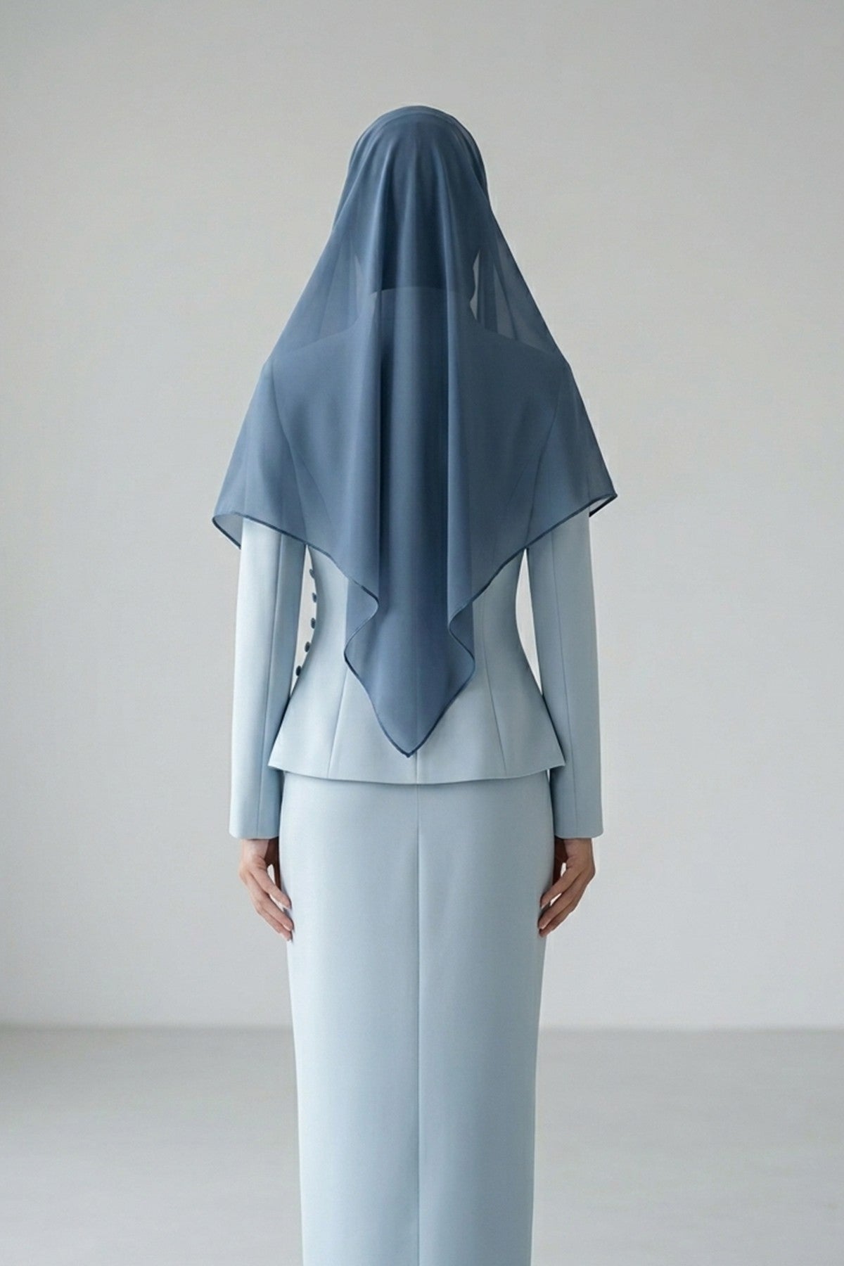 Tie-Back Chiffon Shawl Hijab with Built-In Jersey Underscarf, Non-Slip Ready-to-Wear Chiffon Hijab,PS-61 İndigo