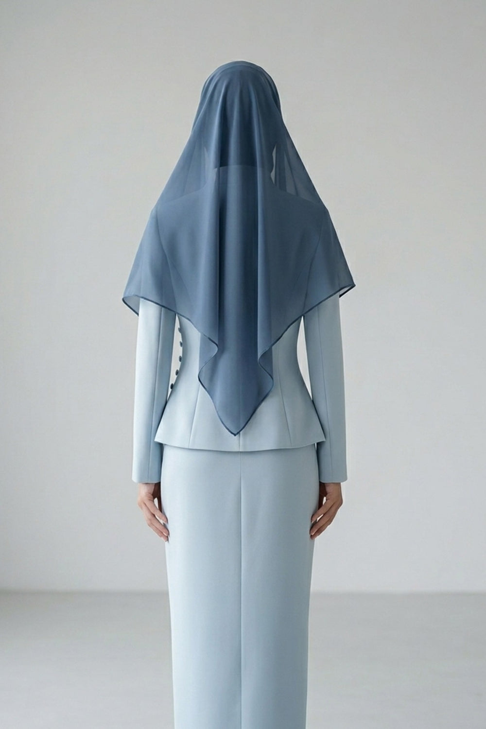 Tie-Back Chiffon Shawl Hijab with Built-In Jersey Underscarf, Non-Slip Ready-to-Wear Chiffon Hijab,PS-61 İndigo