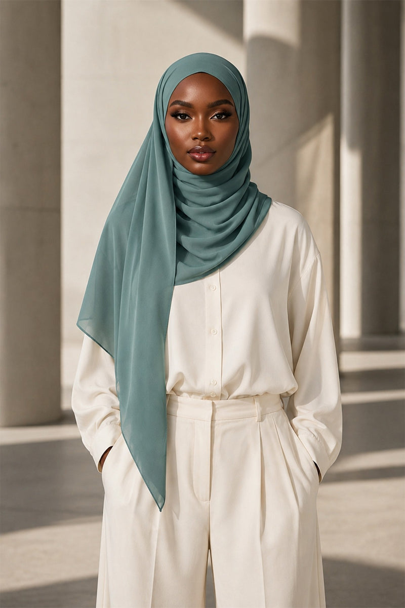 Tie-Back Chiffon Shawl Hijab with Built-In Jersey Underscarf, Non-Slip Ready-to-Wear Chiffon Hijab,PS-61