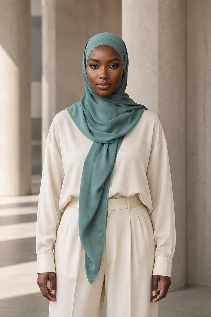 Tie-Back Chiffon Shawl Hijab with Built-In Jersey Underscarf, Non-Slip Ready-to-Wear Chiffon Hijab,PS-61