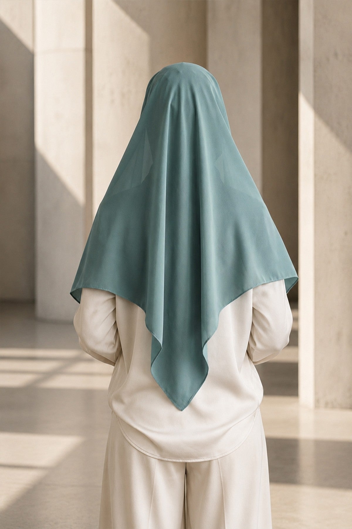 Tie-Back Chiffon Shawl Hijab with Built-In Jersey Underscarf, Non-Slip Ready-to-Wear Chiffon Hijab,PS-61 Dark Mint-Almond Green