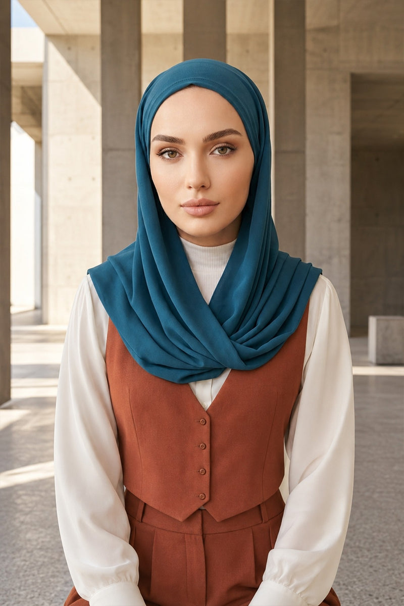 Tie-Back Chiffon Shawl Hijab with Built-In Jersey Underscarf, Non-Slip Ready-to-Wear Chiffon Hijab,PS-61