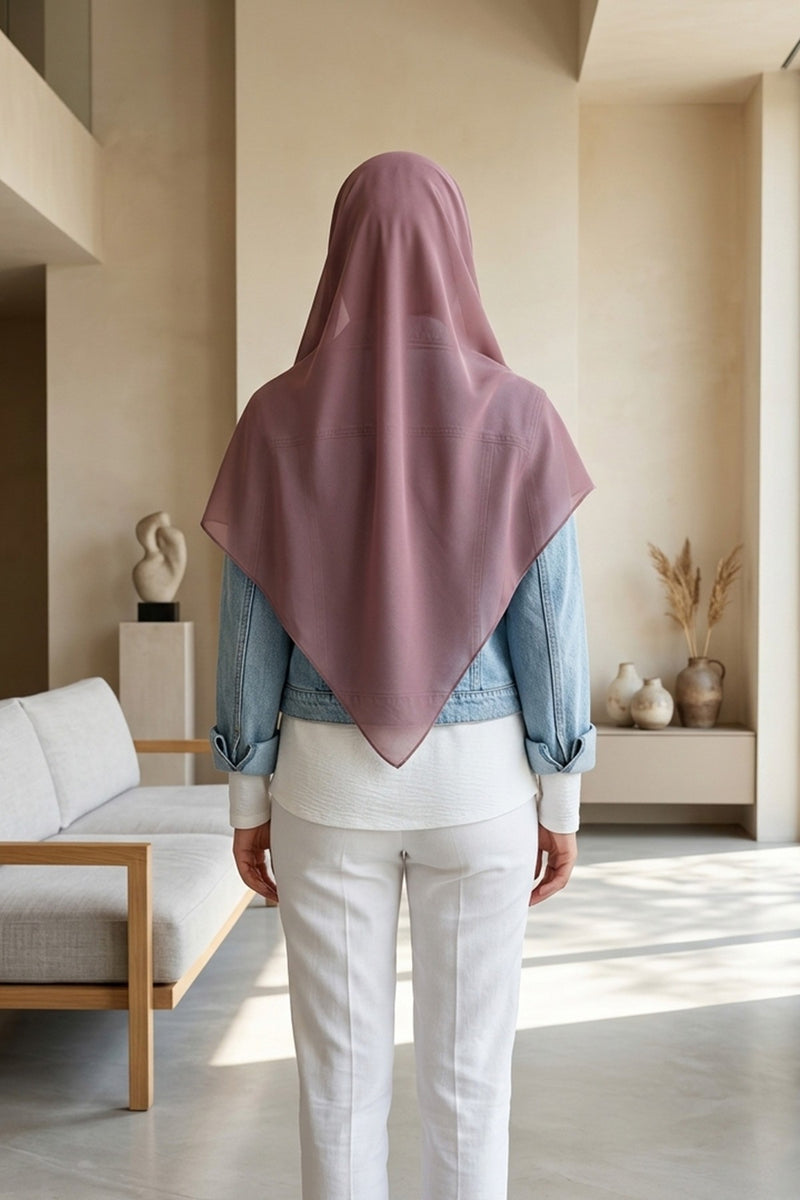 Tie-Back Chiffon Shawl Hijab with Built-In Jersey Underscarf, Non-Slip Ready-to-Wear Chiffon Hijab,PS-61