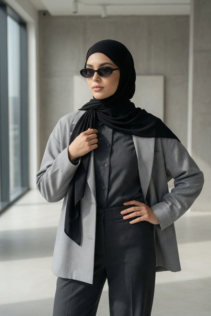 Tie-Back Chiffon Shawl Hijab with Built-In Jersey Underscarf, Non-Slip Ready-to-Wear Chiffon Hijab,PS-61