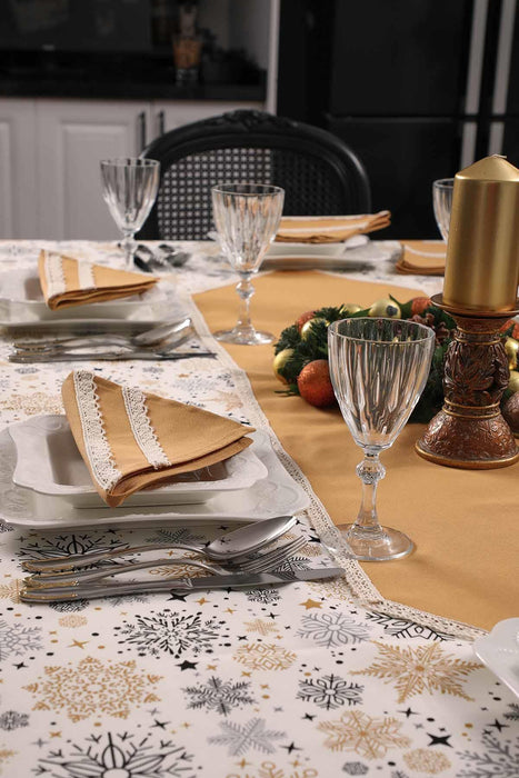 Getrimmter Entenstoff Neujahr, Weihnachtstischläufer mit Spitzenstickerei, maschinenwaschbare Tischdecke für Zuhause, Küche, Dekoration, Hochzeit,,R-40K