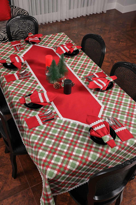 Getrimmter Entenstoff Neujahr, Weihnachtstischläufer mit Spitzenstickerei, maschinenwaschbare Tischdecke für Zuhause, Küche, Dekoration, Hochzeit,,R-40K