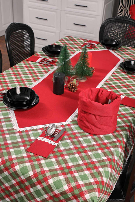 Getrimmter Entenstoff Neujahr, Weihnachtstischläufer mit Spitzenstickerei, maschinenwaschbare Tischdecke für Zuhause, Küche, Dekoration, Hochzeit,,R-40K