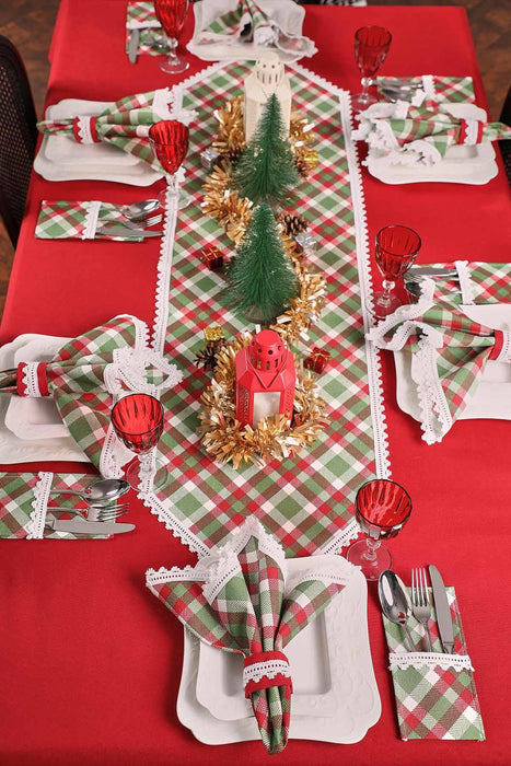 Getrimmter Entenstoff Neujahr, Weihnachtstischläufer mit Spitzenstickerei, maschinenwaschbare Tischdecke für Zuhause, Küche, Dekoration, Hochzeit,,R-40K