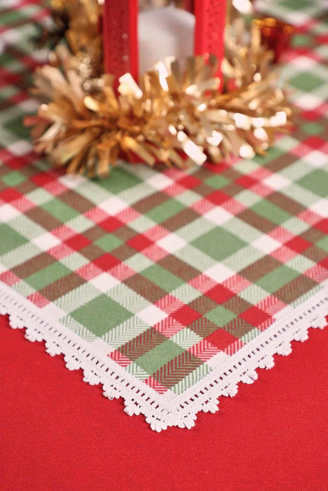 Getrimmter Entenstoff Neujahr, Weihnachtstischläufer mit Spitzenstickerei, maschinenwaschbare Tischdecke für Zuhause, Küche, Dekoration, Hochzeit,,R-40K
