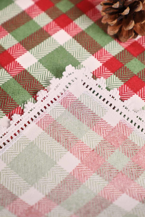 Getrimmter Entenstoff Neujahr, Weihnachtstischläufer mit Spitzenstickerei, maschinenwaschbare Tischdecke für Zuhause, Küche, Dekoration, Hochzeit,,R-40K