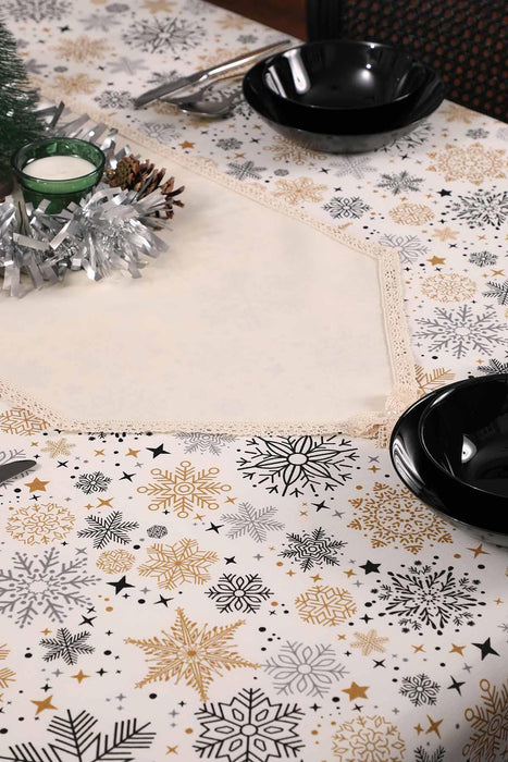 Getrimmter Entenstoff Neujahr, Weihnachtstischläufer mit Spitzenstickerei, maschinenwaschbare Tischdecke für Heimküchendekorationen, R-41K