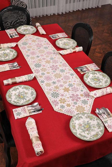 Getrimmter Entenstoff Neujahr, Weihnachtstischläufer mit Spitzenstickerei, maschinenwaschbare Tischdecke für Heimküchendekorationen, R-41K