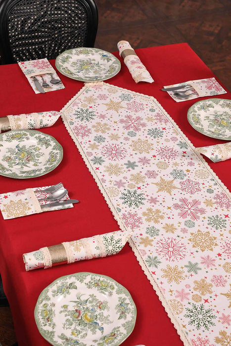 Getrimmter Entenstoff Neujahr, Weihnachtstischläufer mit Spitzenstickerei, maschinenwaschbare Tischdecke für Heimküchendekorationen, R-41K