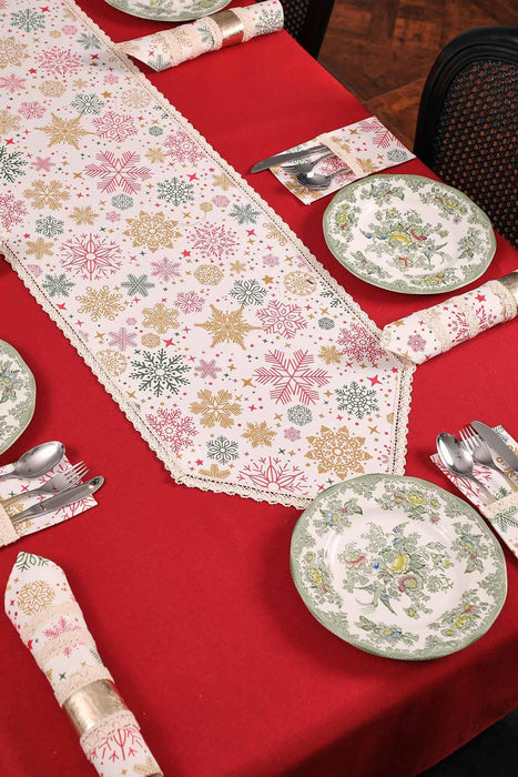 Getrimmter Entenstoff Neujahr, Weihnachtstischläufer mit Spitzenstickerei, maschinenwaschbare Tischdecke für Heimküchendekorationen, R-41K