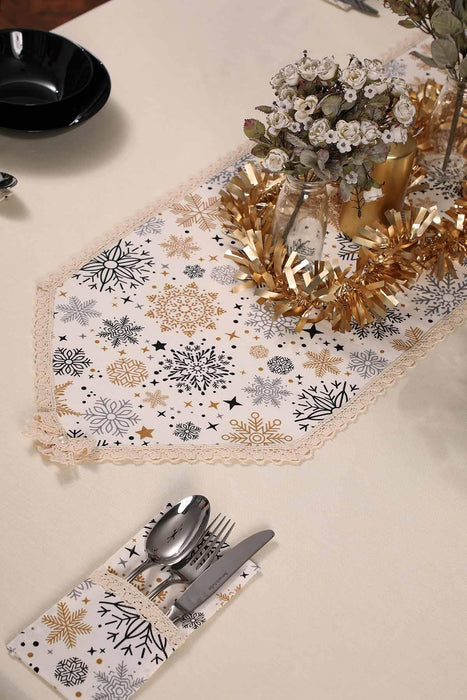 Getrimmter Entenstoff Neujahr, Weihnachtstischläufer mit Spitzenstickerei, maschinenwaschbare Tischdecke für Heimküchendekorationen, R-41K