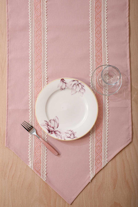 مفرش طاولة من قماش البط المشذب مع تطريز من الدانتيل مقاس 12 × 36 بوصة (30 × 90 سم) مفرش طاولة لتزيين المنزل والمطبخ والزفاف، R-42K