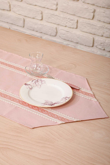 Trimmed Duck Fabric Table Runner with Lace Embroidery 12 x 36 inches (30 x 90 cm) Table Cloth for Home Kitchen Decorations Wedding,,R-42K