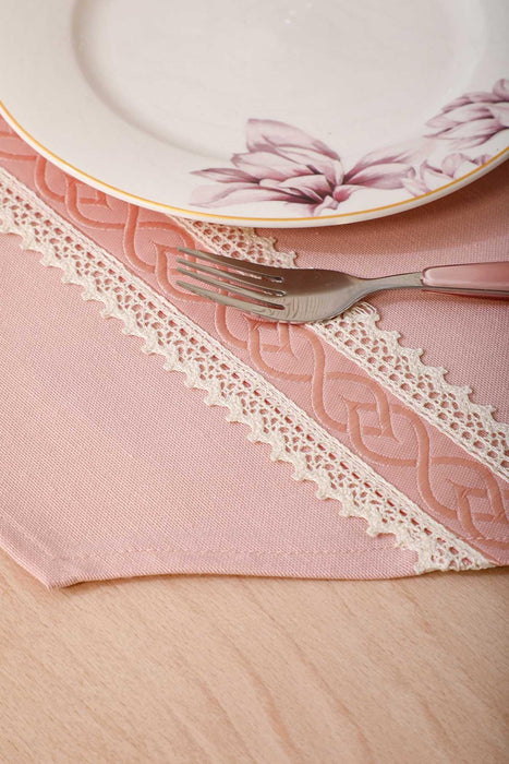 Cotton Blend Beige Table Runner with Vintage Lace Detail, 48x12 Inches Bohemian Natural Table Runner, Lace Table Linen for Home Dining,R-42O