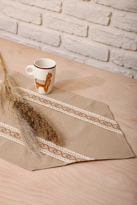 Cotton Blend Beige Table Runner with Vintage Lace Detail, 48x12 Inches Bohemian Natural Table Runner, Lace Table Linen for Home Dining,R-42O